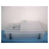 (3) Plastic Organizers / Containers with (6) Lids for Side-by-Side Opening and on Wheels