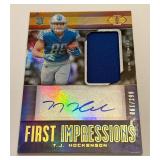 TJ Hockenson RPA Relic, Auto, RC /299 2019 Illusions #137 First Impressions Rookie Football Card