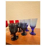 Set of 8 Vintage Colored Glass Goblets in Red and Blue