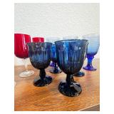 Set of 8 Vintage Colored Glass Goblets in Red and Blue
