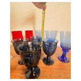 Set of 8 Vintage Colored Glass Goblets in Red and Blue