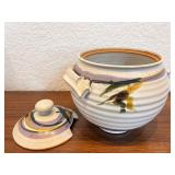Handmade Signed Ceramic Soup Pot with Lid and Wooden Ladle