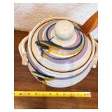 Handmade Signed Ceramic Soup Pot with Lid and Wooden Ladle