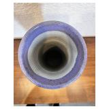 Handmade Signed Stoneware Vase with Purple Rim, 12 Inch Tall