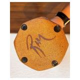 Handmade Signed Stoneware Vase with Purple Rim, 12 Inch Tall