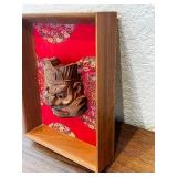 Framed Hand-Carved Wooden Asian Mask Wall Art