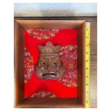 Framed Hand-Carved Wooden Asian Mask Wall Art