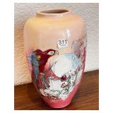 Hand-Painted Bob Wiscarson Parrot Vase Signed 12 Inch Tall