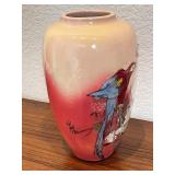 Hand-Painted Bob Wiscarson Parrot Vase Signed 12 Inch Tall