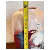 Hand-Painted Bob Wiscarson Parrot Vase Signed 12 Inch Tall