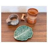 Collection of 3 Pottery Items - Frankoma Mug, Threshold Leaf Plate, Studio Pottery Mug