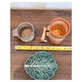 Collection of 3 Pottery Items - Frankoma Mug, Threshold Leaf Plate, Studio Pottery Mug