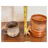 Collection of 3 Pottery Items - Frankoma Mug, Threshold Leaf Plate, Studio Pottery Mug