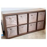 8-Cube Wood Storage Organizer with Fabric Bins, 31x47x12 Inches