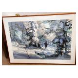 Framed Winter Landscape Watercolor by John Pike, 46x32 Inches
