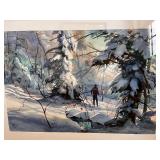 Framed Winter Landscape Watercolor by John Pike, 46x32 Inches
