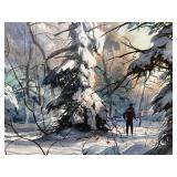 Framed Winter Landscape Watercolor by John Pike, 46x32 Inches