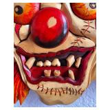 Set of 2 Handcrafted Wood Carved Clown Wall Masks Signed P. A. Barry