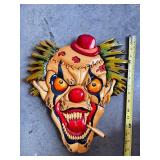 Set of 2 Handcrafted Wood Carved Clown Wall Masks Signed P. A. Barry
