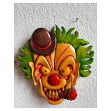 Set of 2 Signed Hand-Carved Colorful Clown Wall Masks