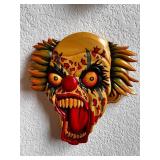 Set of 2 Signed Hand-Carved Colorful Clown Wall Masks