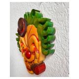 Set of 2 Signed Hand-Carved Colorful Clown Wall Masks