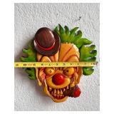 Set of 2 Signed Hand-Carved Colorful Clown Wall Masks