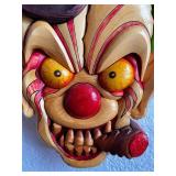 Set of 2 Signed Hand-Carved Colorful Clown Wall Masks
