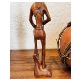 Lot of Tribal Hand-Carved Wooden Figure and Gourd Vessel Decor