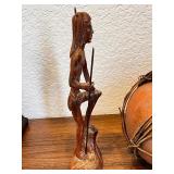 Lot of Tribal Hand-Carved Wooden Figure and Gourd Vessel Decor