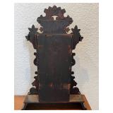 Antique Wooden Mantel Clock with Ornate Carving and Glass Door
