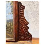 Antique Wooden Case Mantel Clock with Ornate Carving and Glass Panel