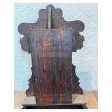 Antique Wooden Case Mantel Clock with Ornate Carving and Glass Panel