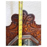 Antique Wooden Case Mantel Clock with Ornate Carving and Glass Panel