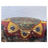 Hand-Carved Painted Wood Pig Figurine with Decorative Motif