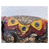 Hand-Carved Painted Wood Pig Figurine with Decorative Motif