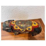Hand-Carved Painted Wood Pig Figurine with Decorative Motif