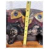 Hand-Carved Painted Wood Pig Figurine with Decorative Motif