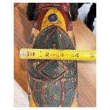 Hand-Carved Painted Wood Pig Figurine with Decorative Motif