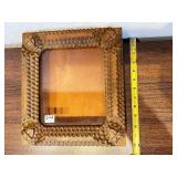 Antique Tramp Art Wooden Shadow Box Frame with Carved Accents