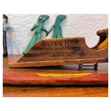 Collection of Vintage Toys and Collectibles Including Tin Wind-Up Donkey Cart, Gumby Figures, Model Trolley Cars