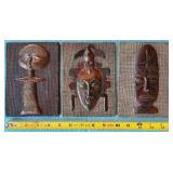 Set of 3 African Carved Wooden Mask Wall Plaques