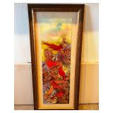 Framed Cardinal Artwork with Floral Design, 51x21 Inches