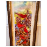 Framed Cardinal Artwork with Floral Design, 51x21 Inches