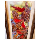 Framed Cardinal Artwork with Floral Design, 51x21 Inches