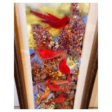 Framed Cardinal Artwork with Floral Design, 51x21 Inches