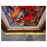 Framed Cardinal Artwork with Floral Design, 51x21 Inches