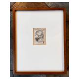 Framed Japanese Woodblock Print with Mat, 13x11 Inches