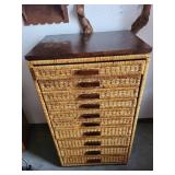 Mid-Century Italian 10-Drawer Rattan and Bamboo Chest of Drawers 28x20x51 Inches