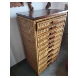 Mid-Century Italian 10-Drawer Rattan and Bamboo Chest of Drawers 28x20x51 Inches